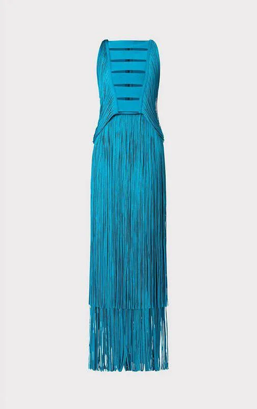 Fannie Sleeveless Sexy Fringed Hem Midi Dress