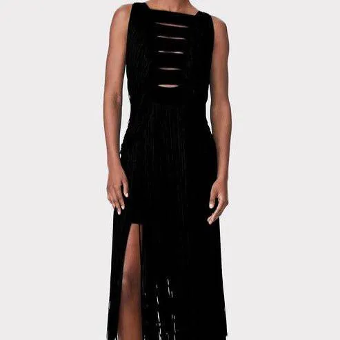 Fannie Sleeveless Sexy Fringed Hem Midi Dress