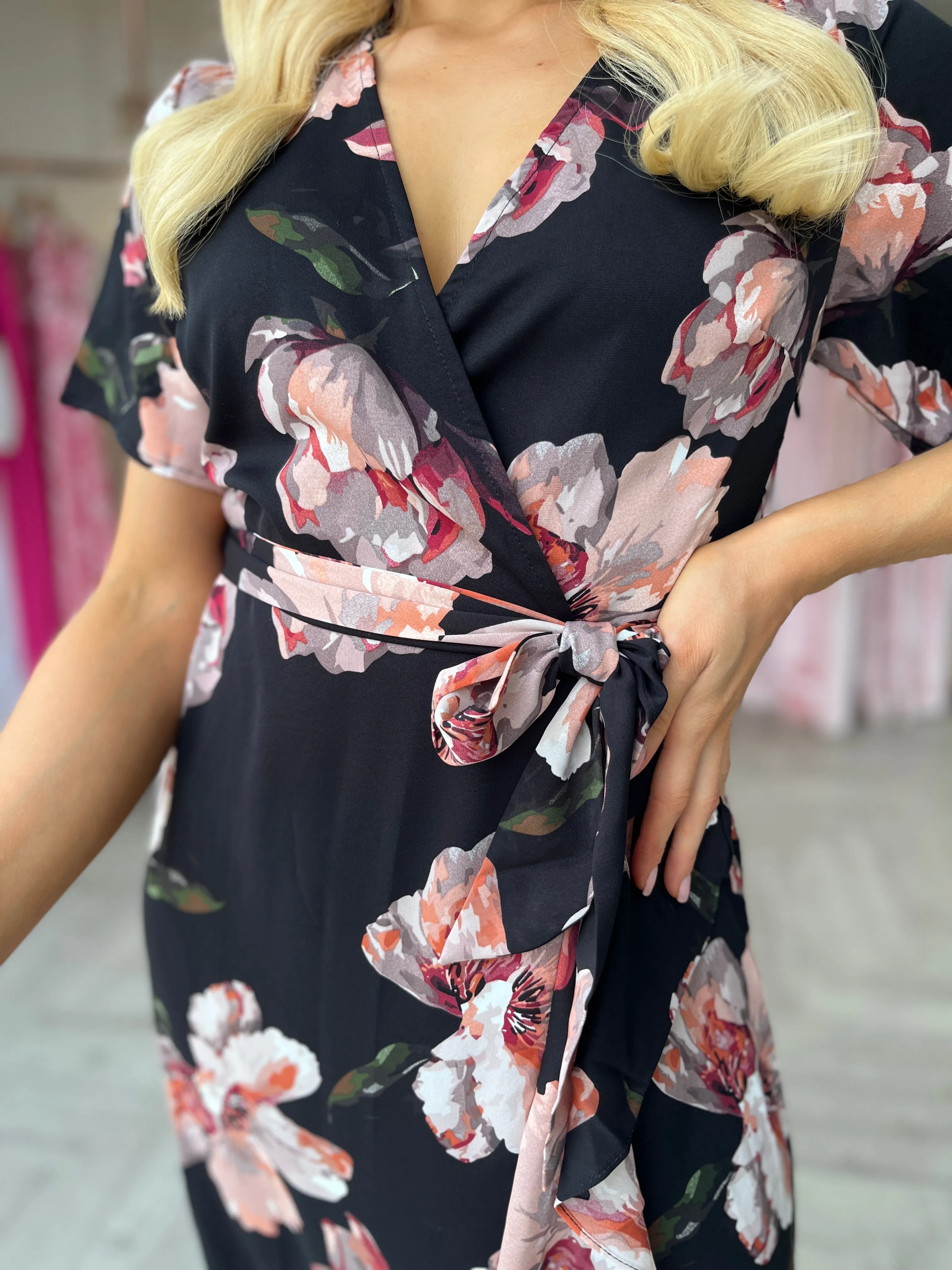 Farrah Floral Dress Black