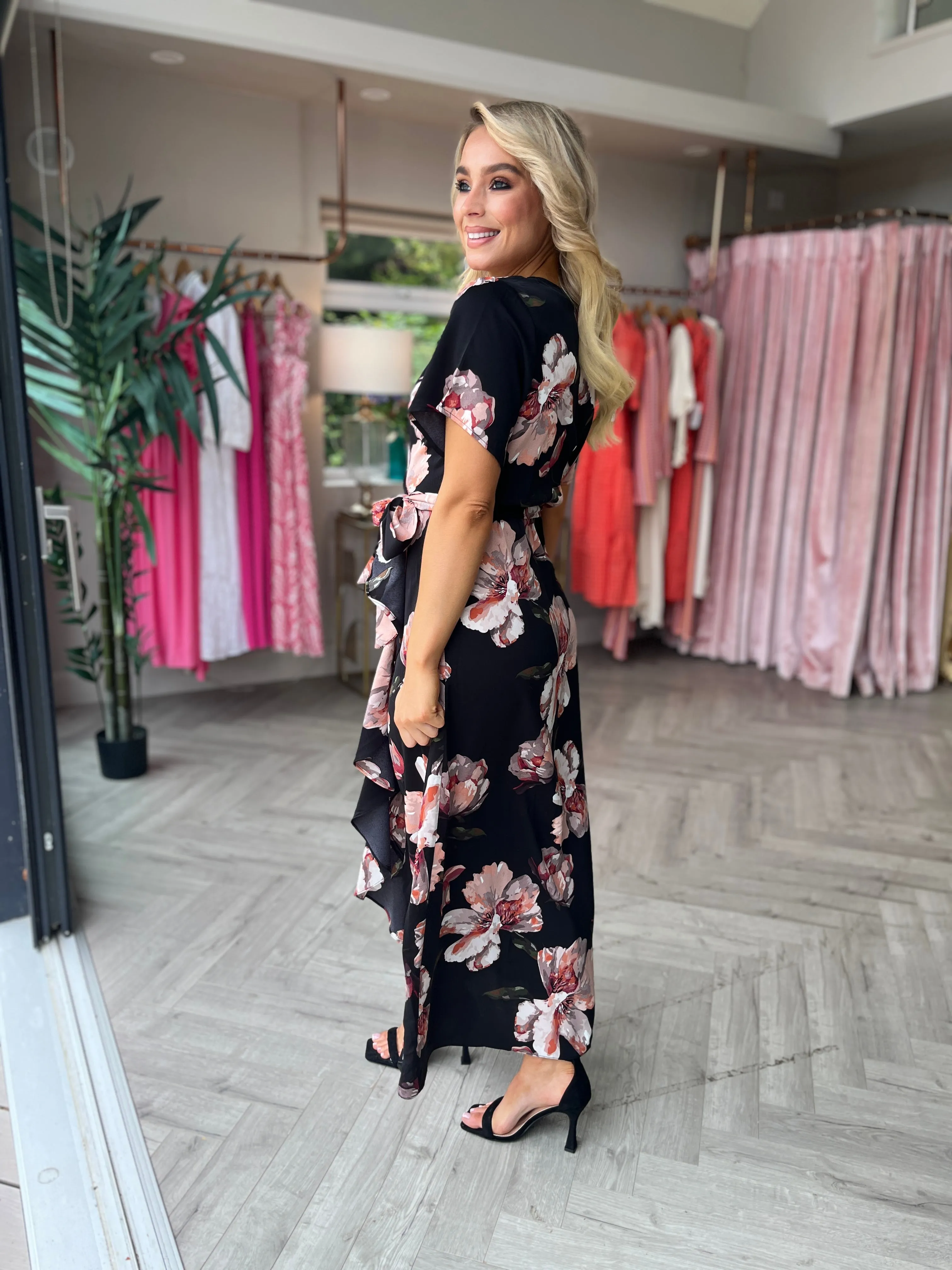 Farrah Floral Dress Black