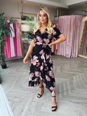 Farrah Floral Dress Black