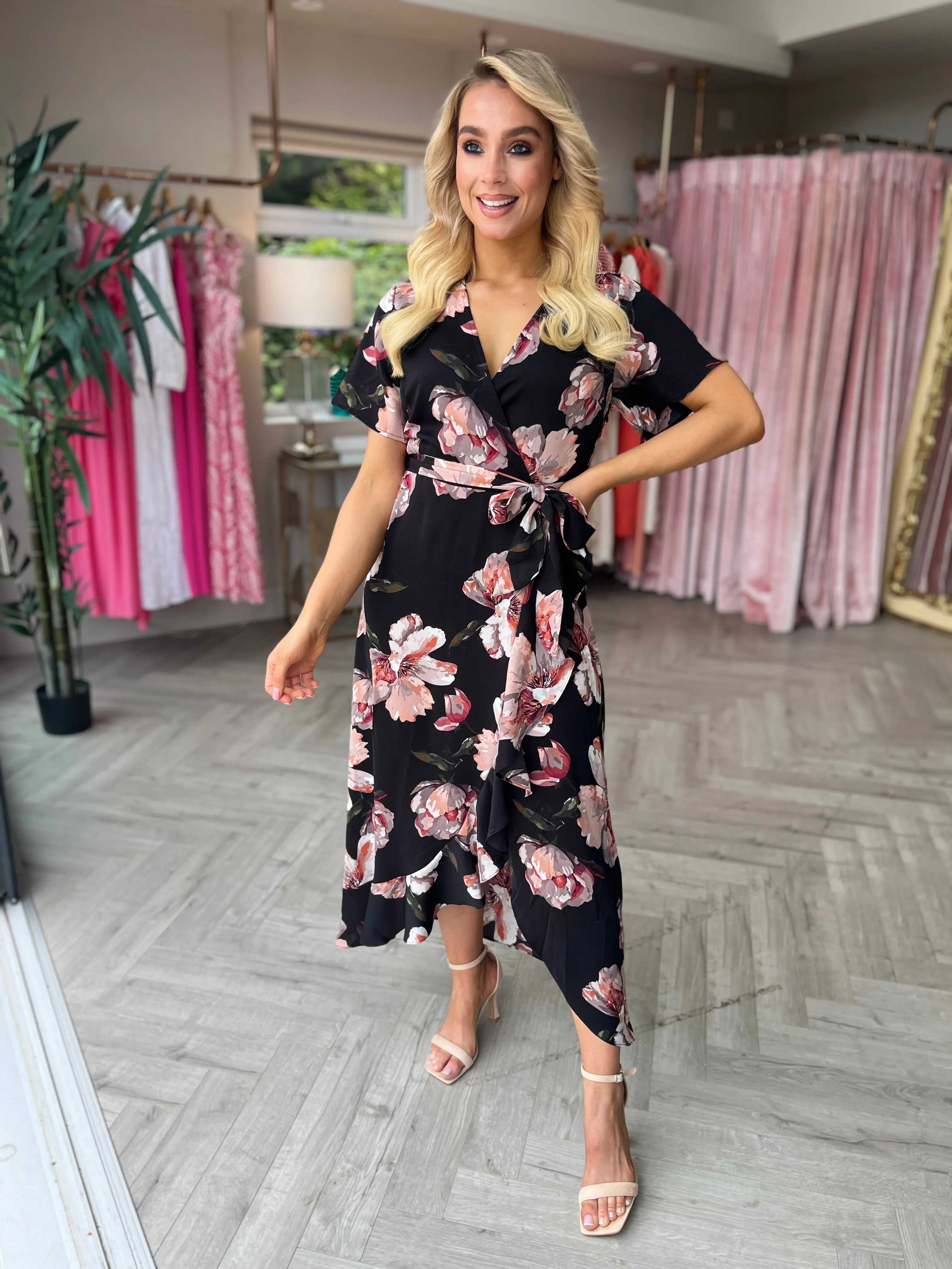 Farrah Floral Dress Black