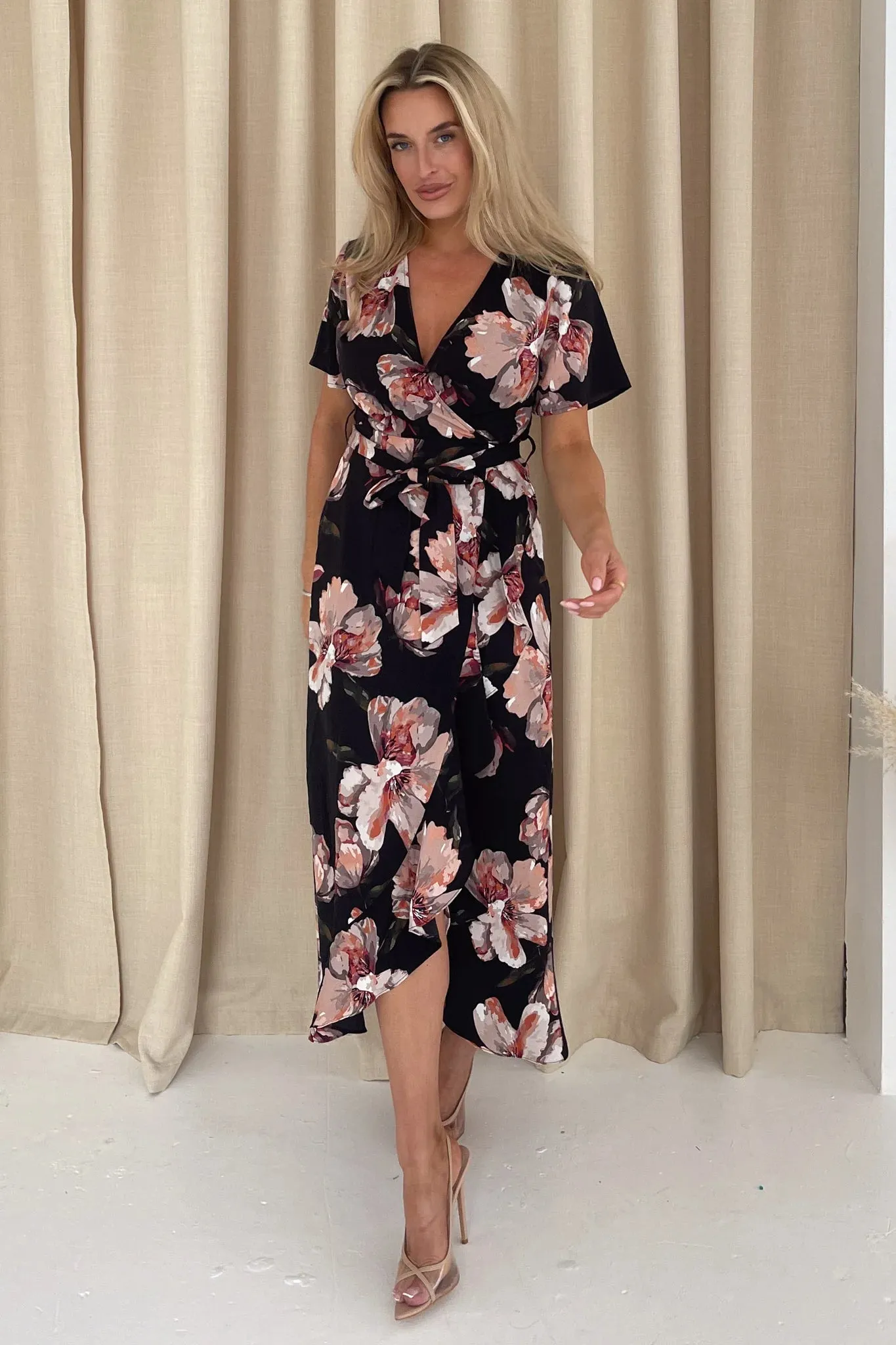 Farrah Floral Dress Black