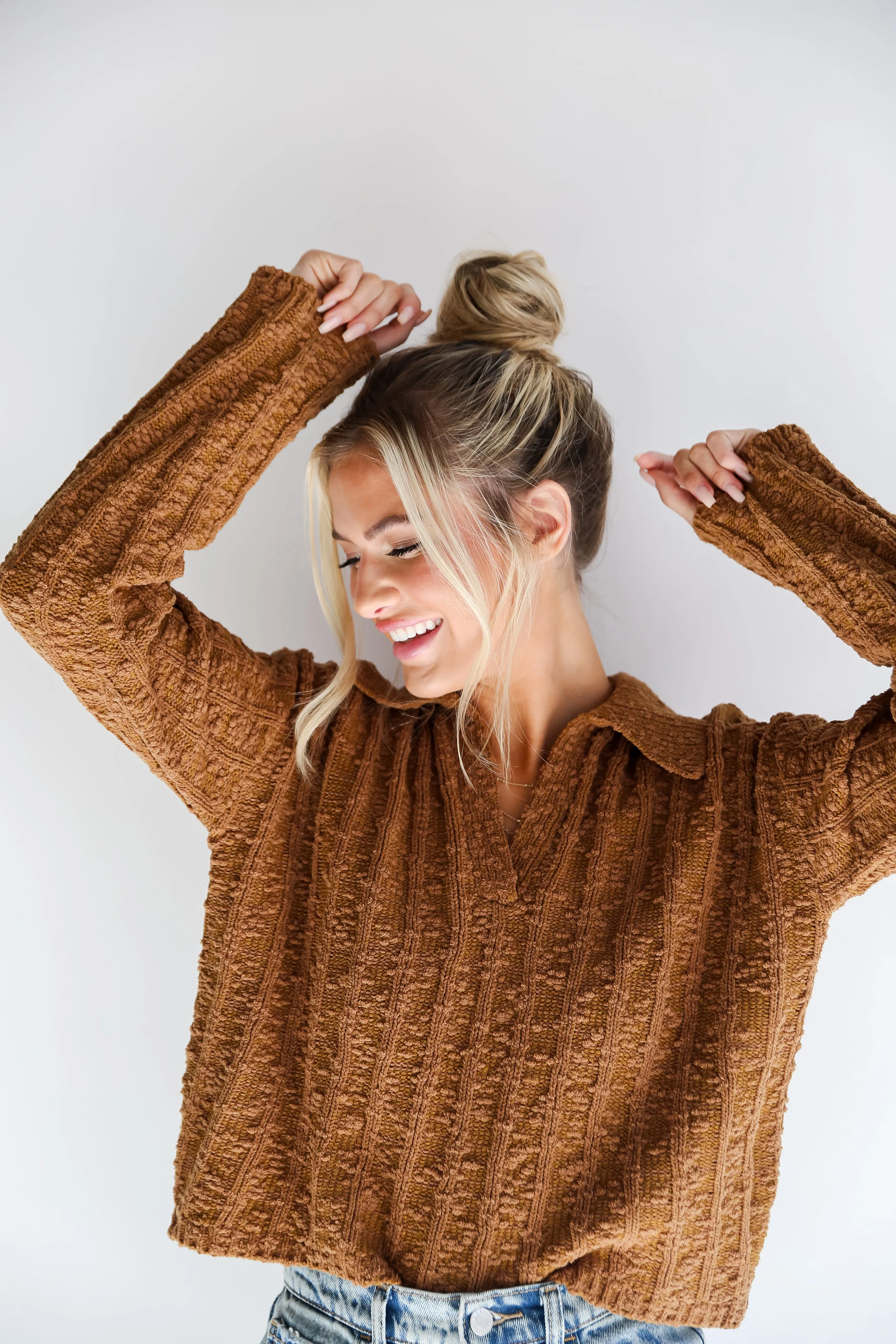 FINAL SALE - Cozy Addition Camel Collared Sweater