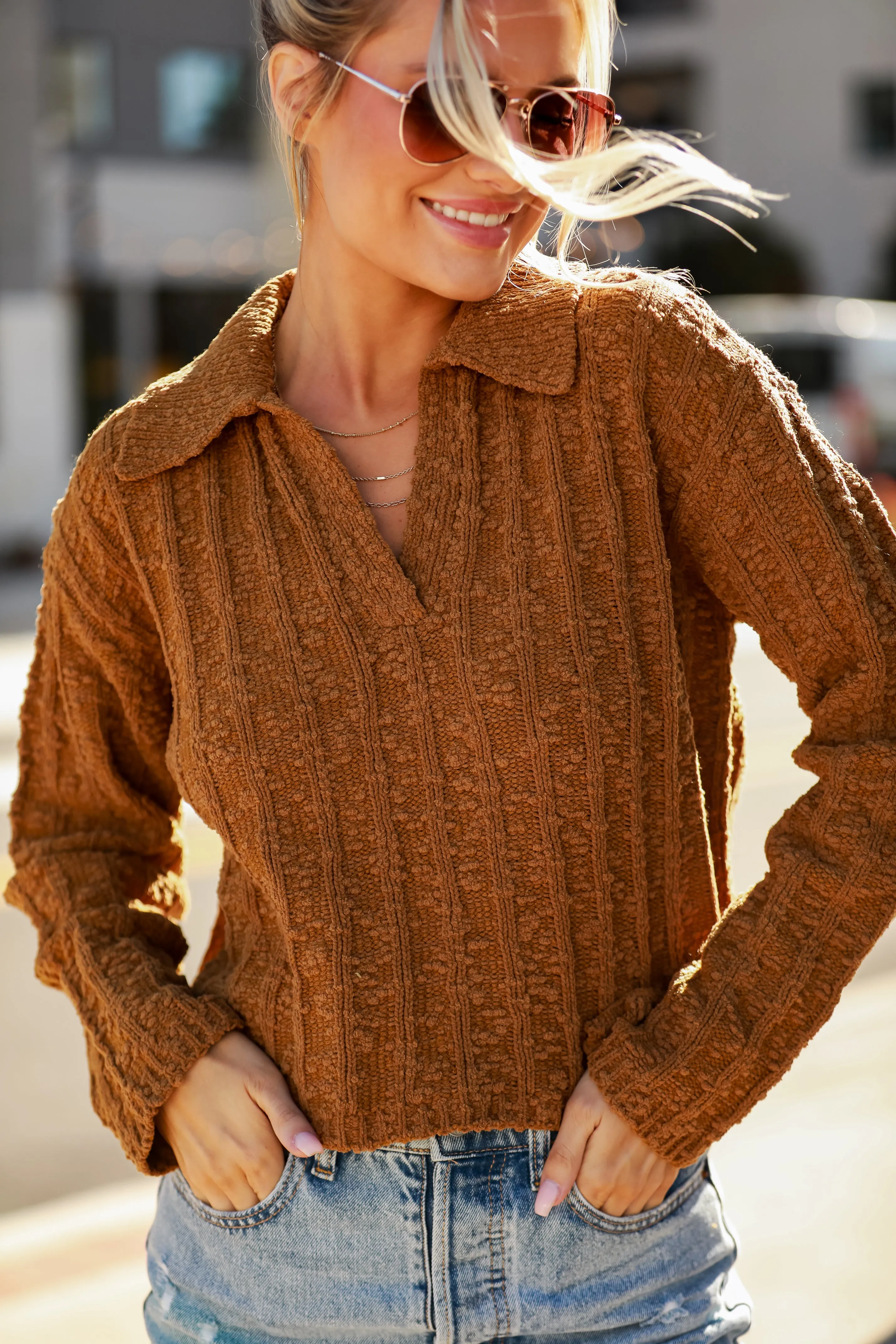 FINAL SALE - Cozy Addition Camel Collared Sweater