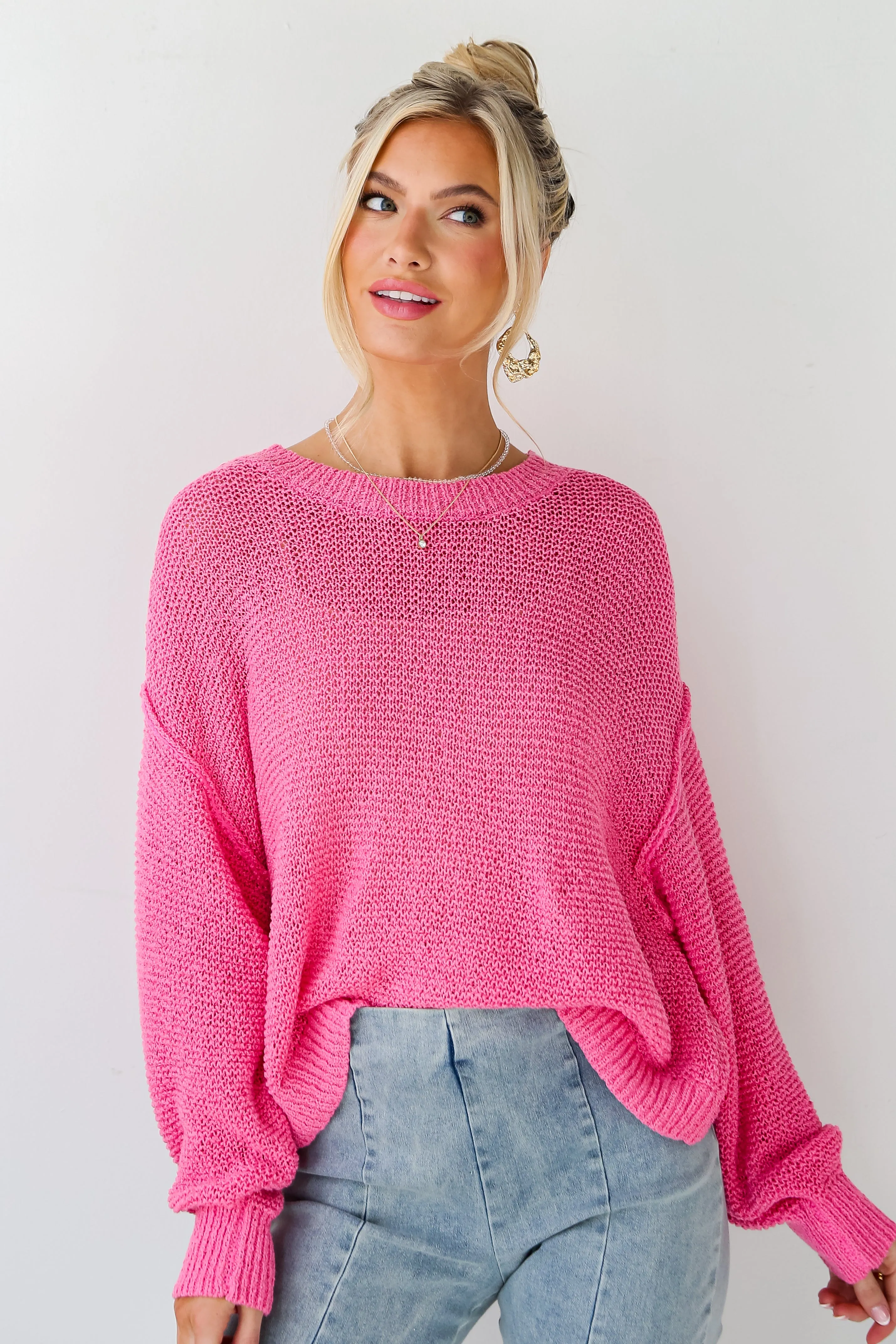 FINAL SALE - Perfect Mix Pink Lightweight Knit Oversized Sweater