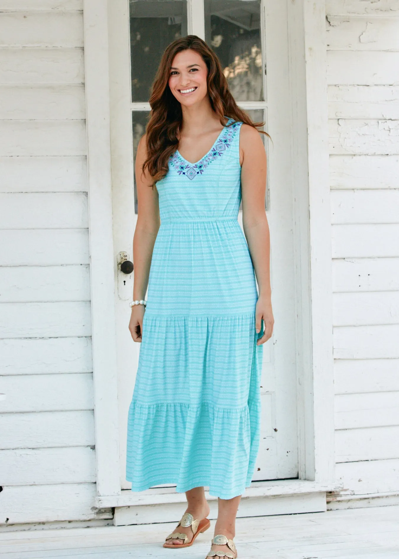 Flowy Naples Embroidered Tiered Maxi Dress