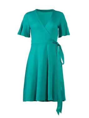 Flutter Sleeve Wrap Dress in Viridian Green