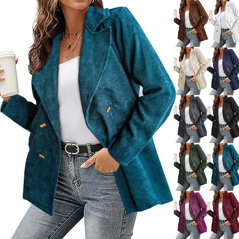 Flytonn-Fall Outfits Women Outwear Streetwear -hoco dresses homecoming dresses  women dress to impress -women's outerwear women's coat New Leisure Women Corduroy Fabric Solid Color Blazer