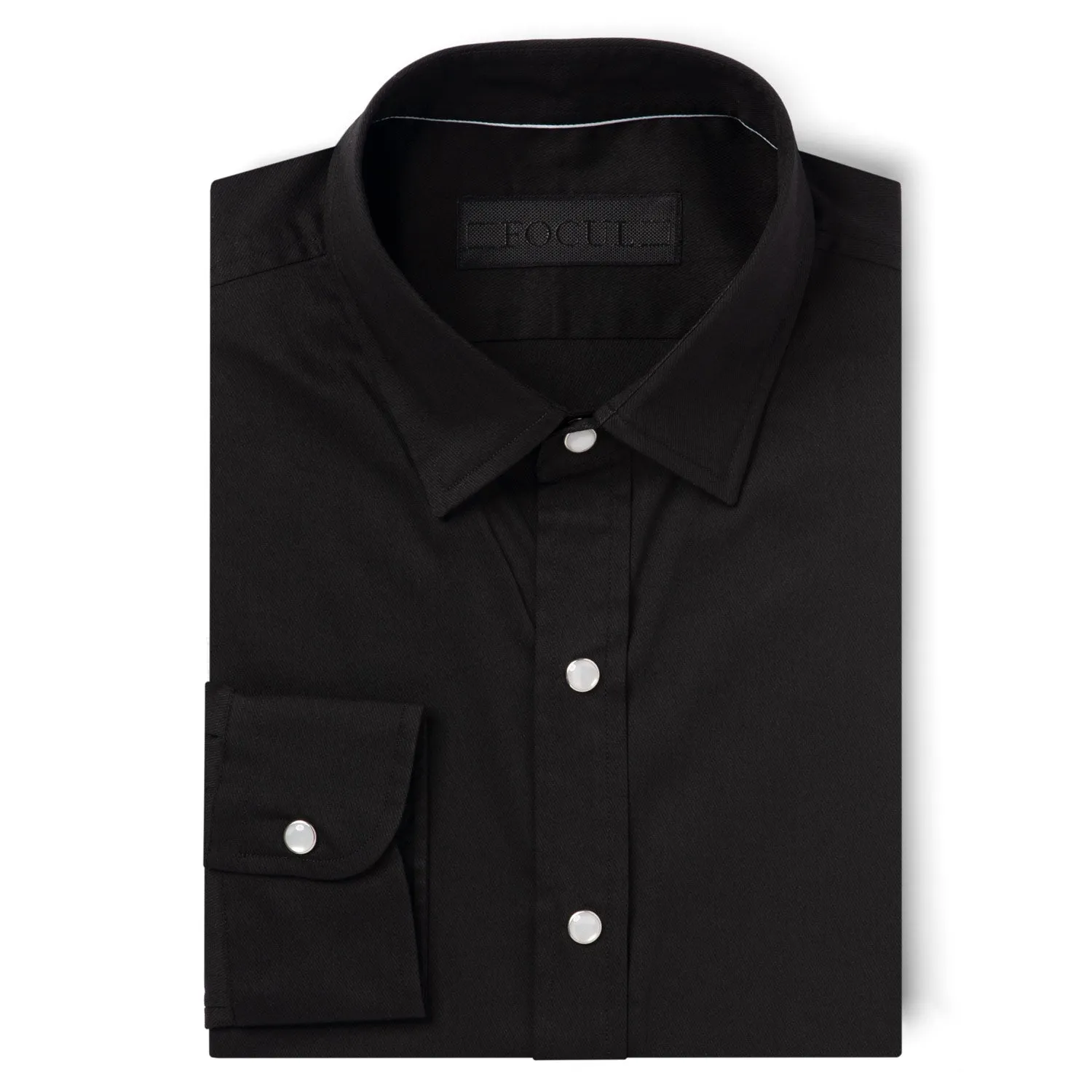 Focul - Black Snap Shirt With White Line Detail