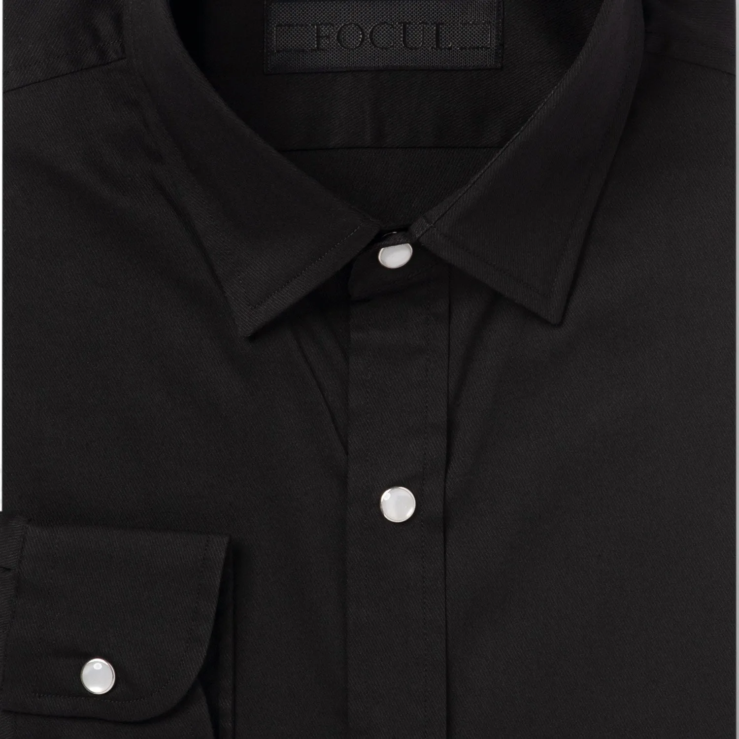 Focul - Black Snap Shirt With White Line Detail