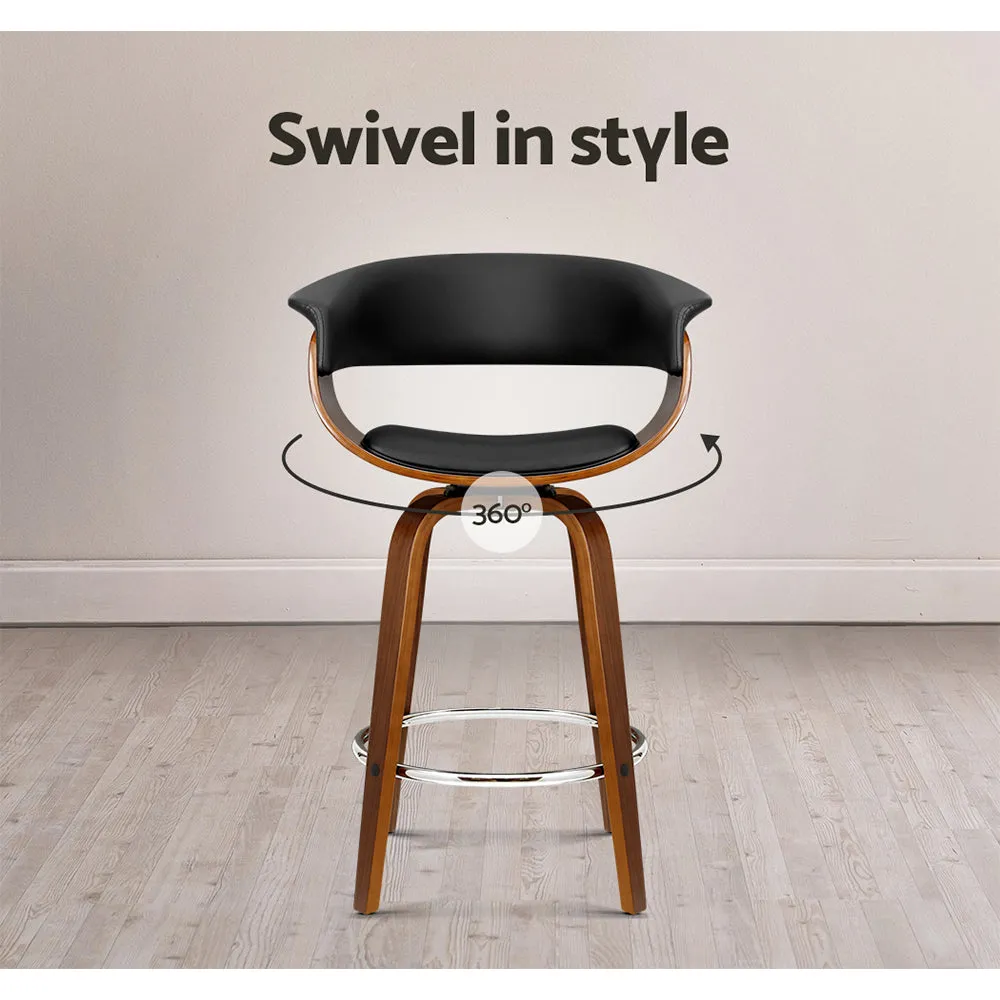 Fully Rotatable PU Leather Bar Stool with Wood Frame - Artiss