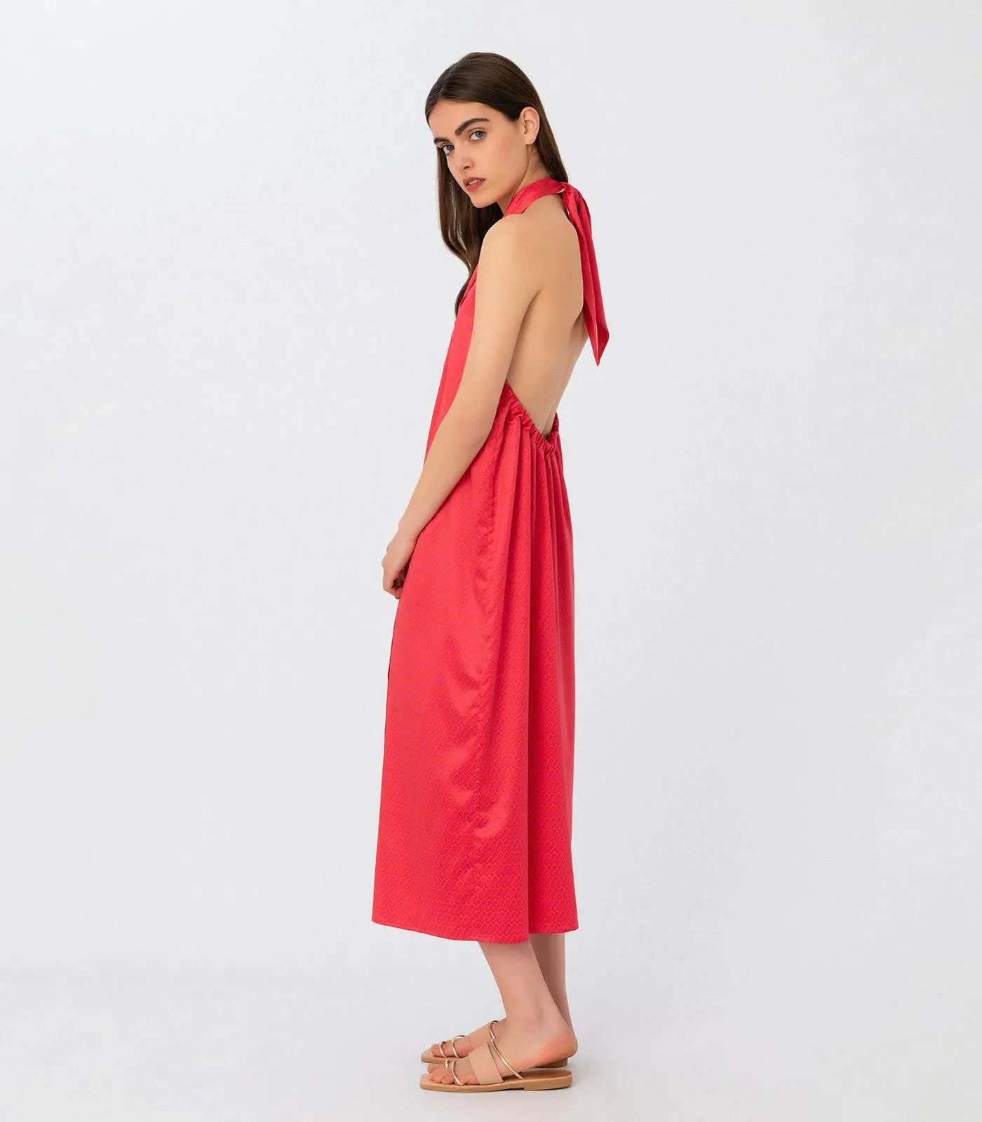 Giselle Halterneck Midi Dress Red