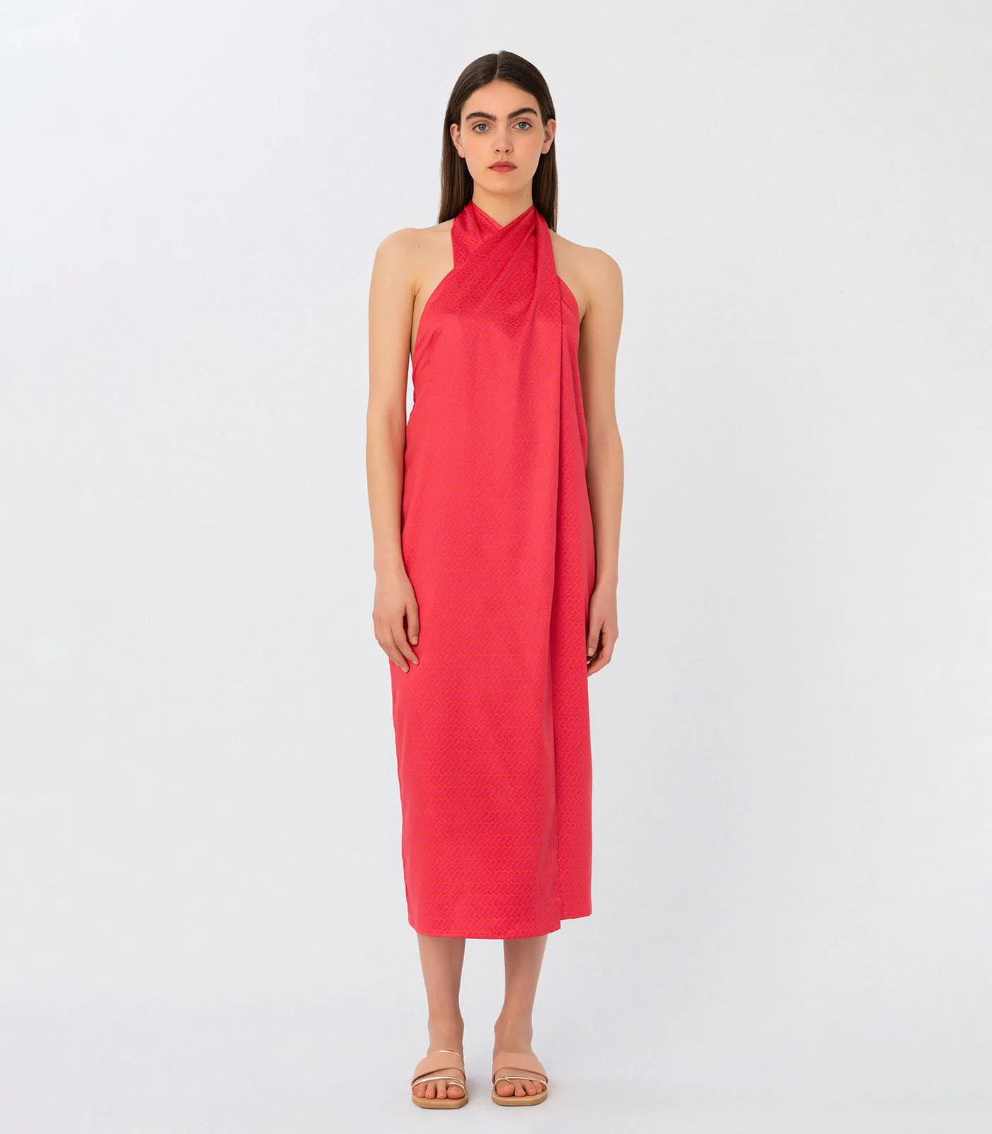 Giselle Halterneck Midi Dress Red