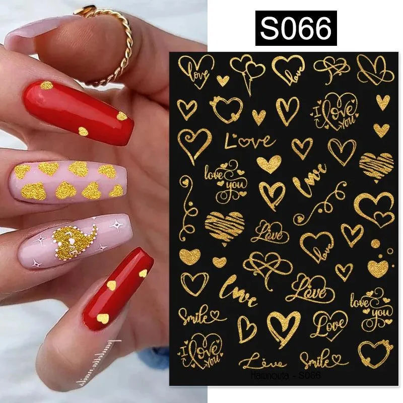 Gold Heart Leopard Print Nail Stickers: Glamorous Artwork at Home