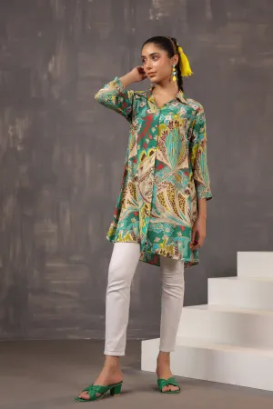 Green Printed Crepe Silk Shirt