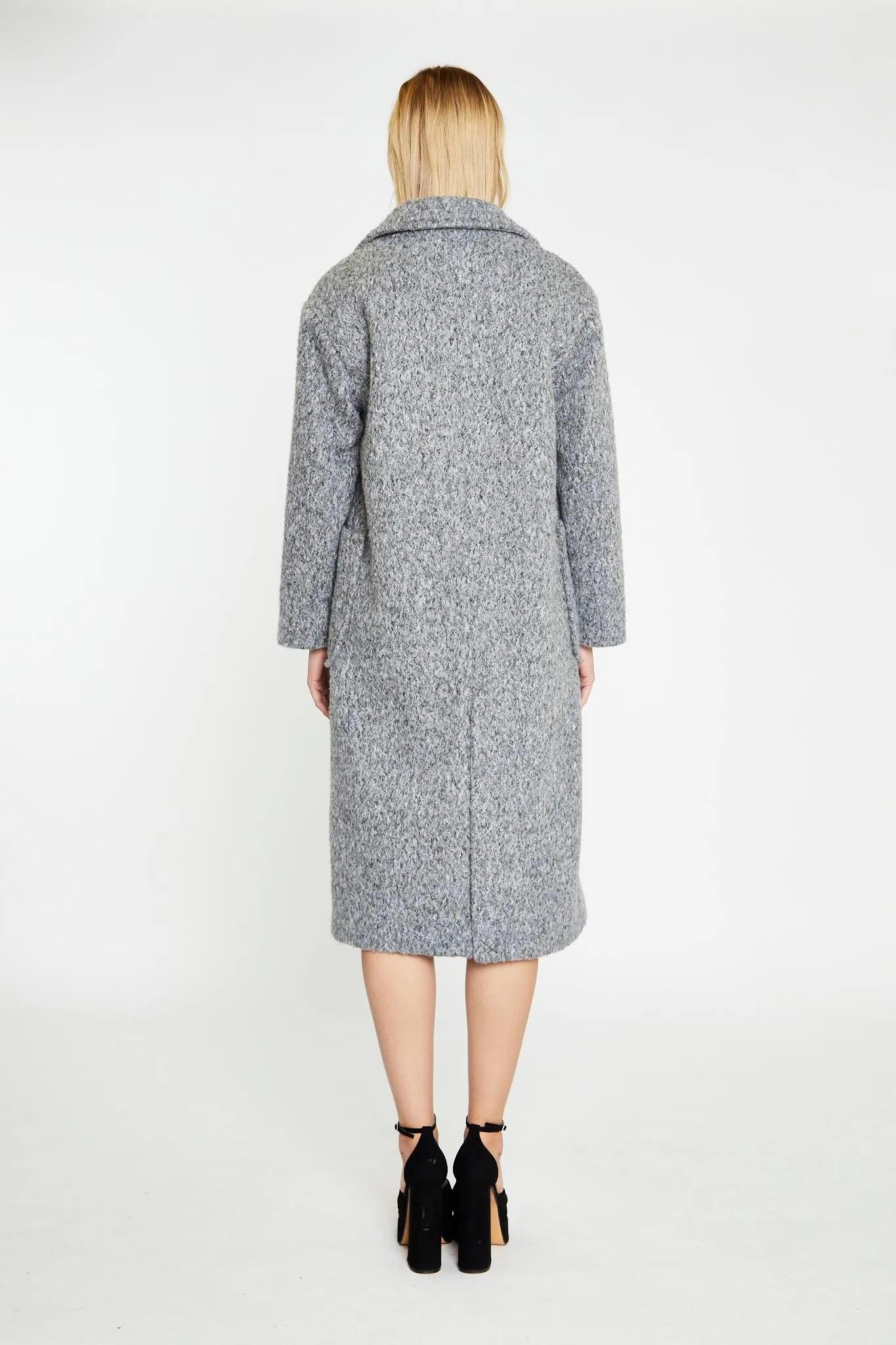 Grey Marl Lapel Collar Midi-Coat