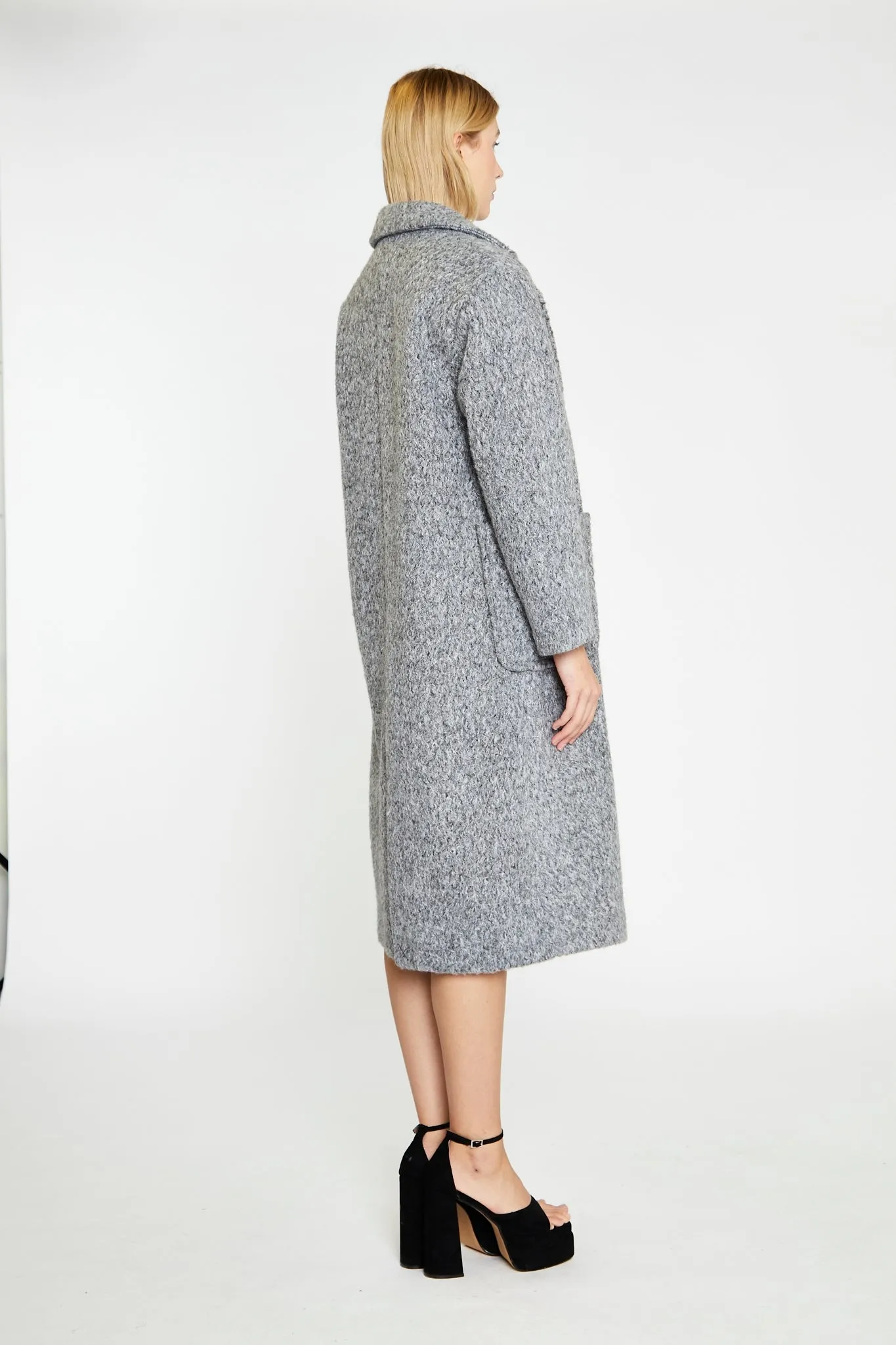 Grey Marl Lapel Collar Midi-Coat