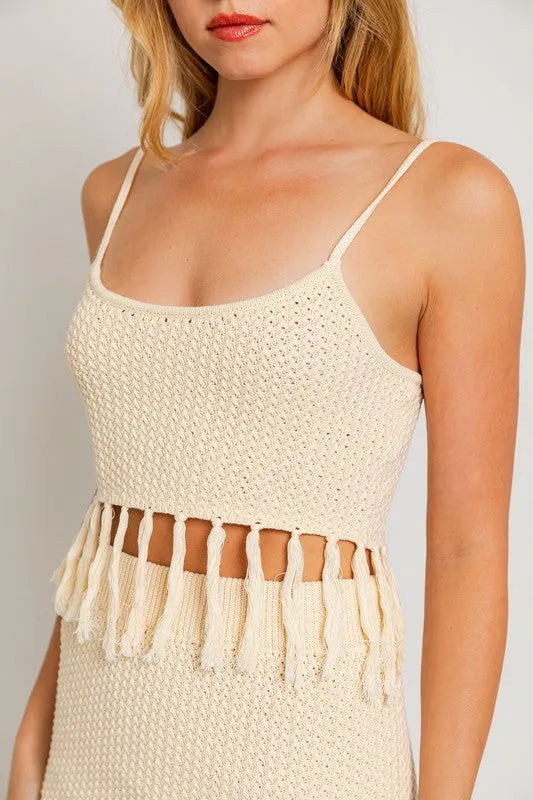 Haisley Tassel Detail Spaghetti Sweater Crop Top