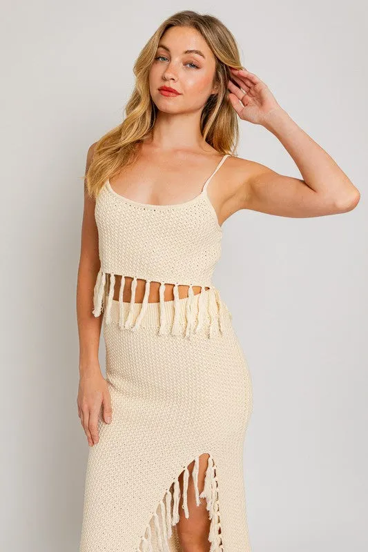 Haisley Tassel Detail Spaghetti Sweater Crop Top