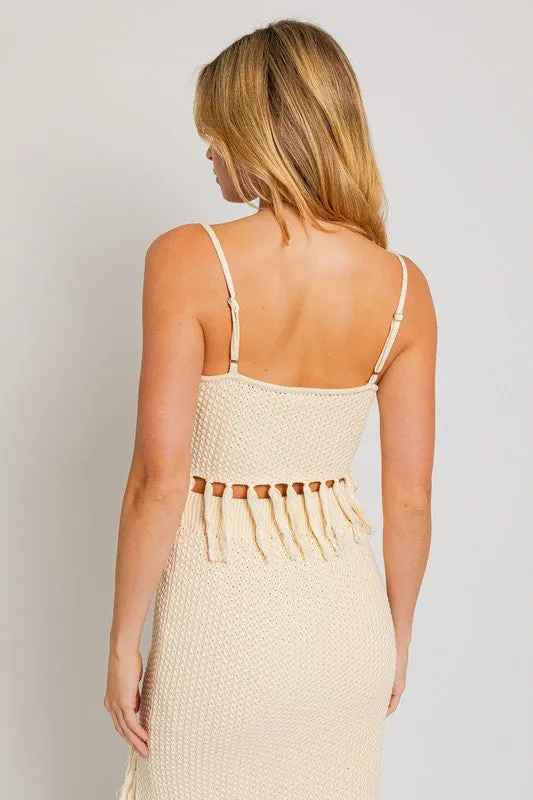 Haisley Tassel Detail Spaghetti Sweater Crop Top