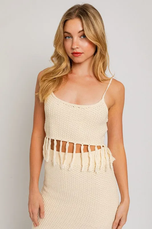 Haisley Tassel Detail Spaghetti Sweater Crop Top