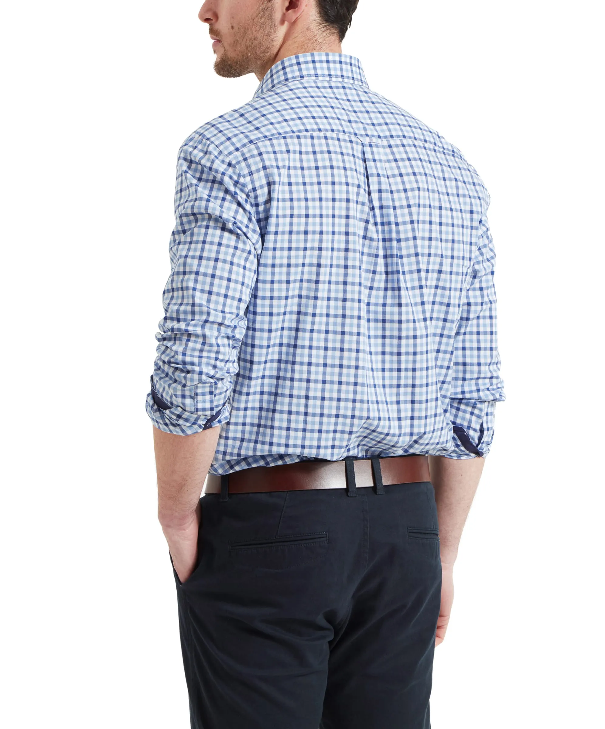 Hebden Tailored Shirt - French Navy/Sky Blue Check