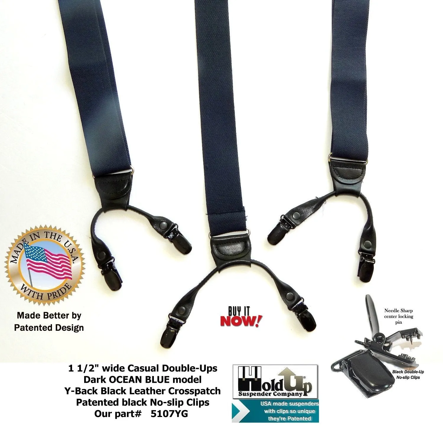 HoldUp Dark Ocean Blue Casual Series Suspenders In Y-back Style And Featuring Black Patented No-slip Clips