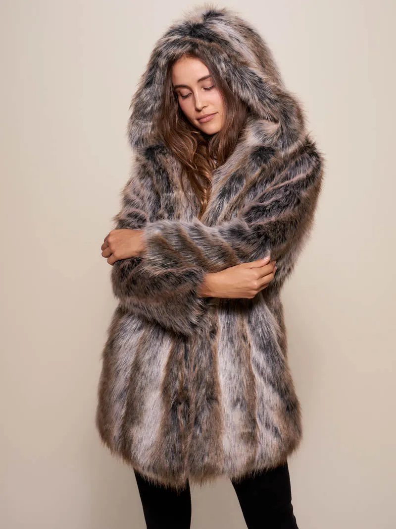 Hooded Women's Faux Fur Coat | Grey Wolf