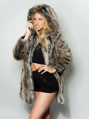 Hooded Women's Faux Fur Coat | Grey Wolf