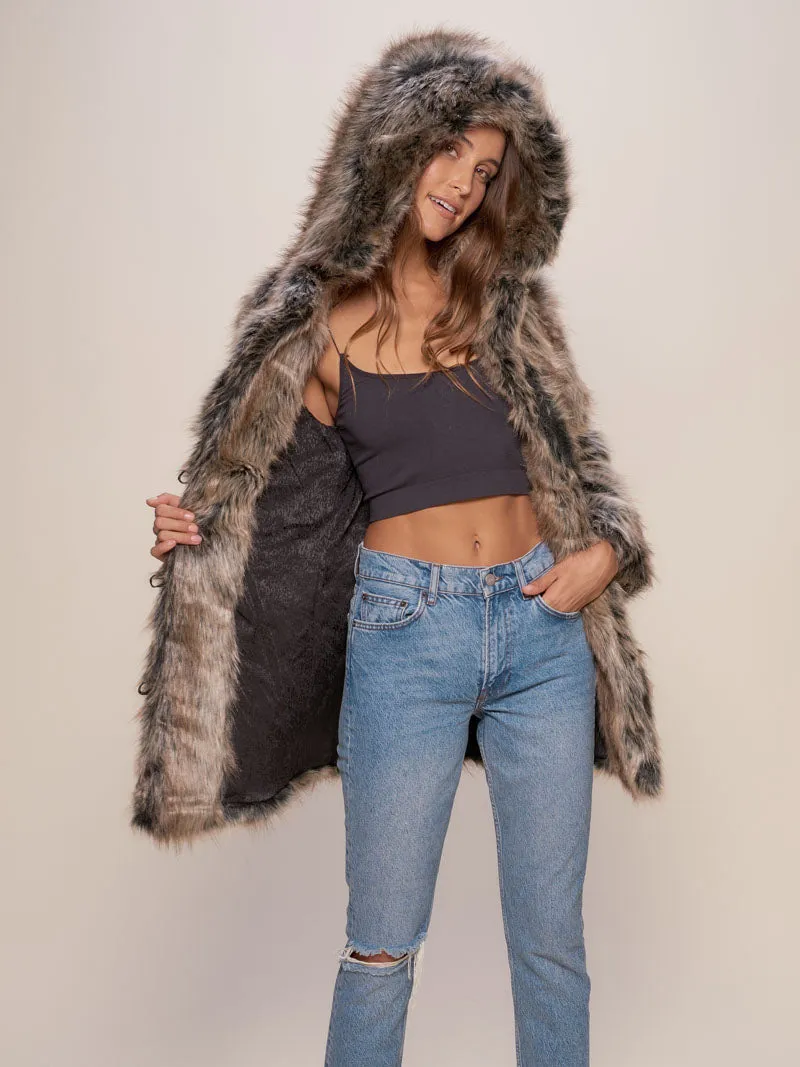 Hooded Women's Faux Fur Coat | Grey Wolf