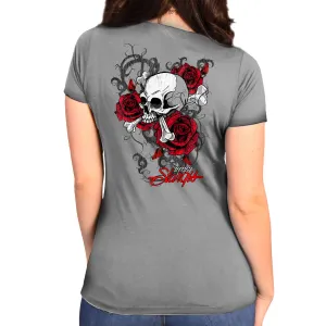 Hot Leathers SPL1857 Women's Silver 2023 Sturgis Rally Skull Rose T-Shirt