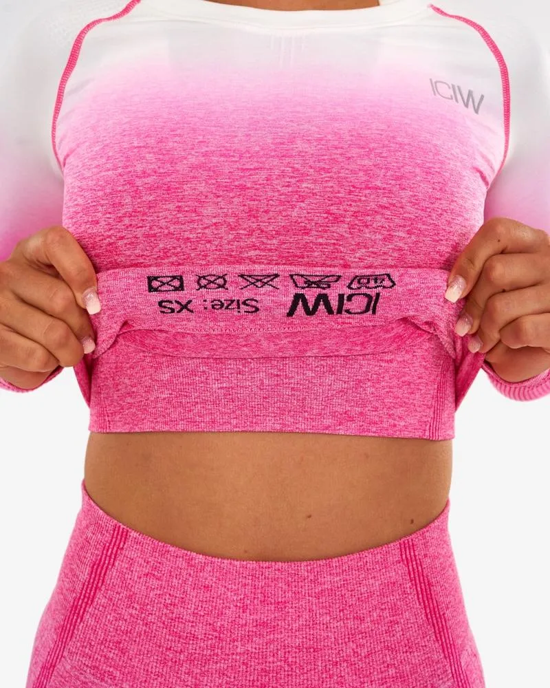 ICIW Ombre Seamless L-S Crop Top - Perfection Pink