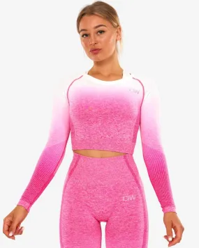 ICIW Ombre Seamless L-S Crop Top - Perfection Pink