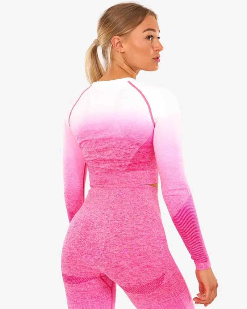 ICIW Ombre Seamless L-S Crop Top - Perfection Pink