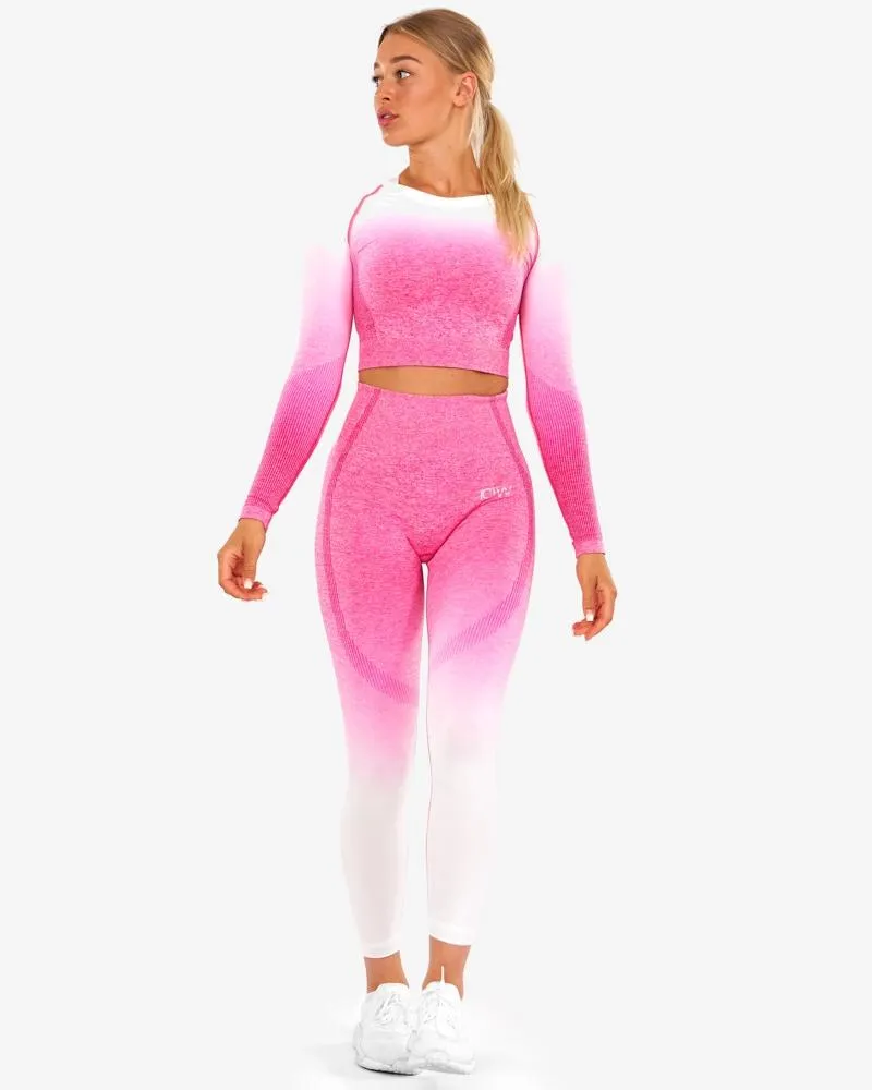 ICIW Ombre Seamless L-S Crop Top - Perfection Pink