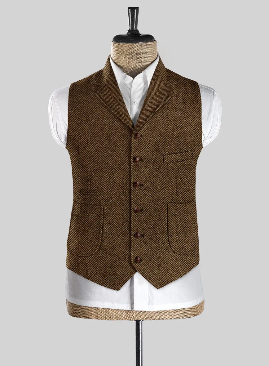 Italian Highlander Mustard Herringbone Tweed Hunting Vest