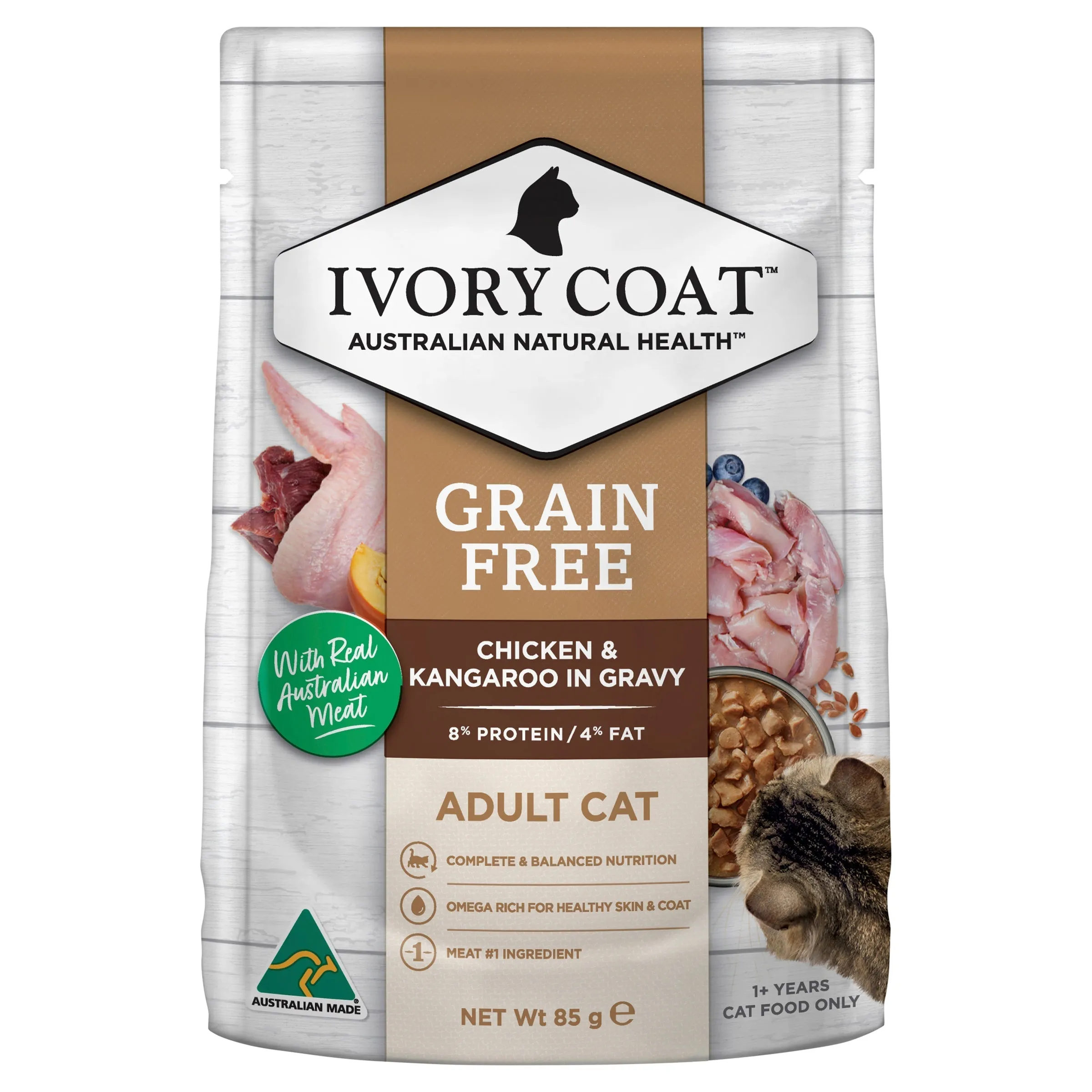 Ivory Coat Grain Free Chicken and Kangaroo in Gravy Adult Cat Wet Food 85g