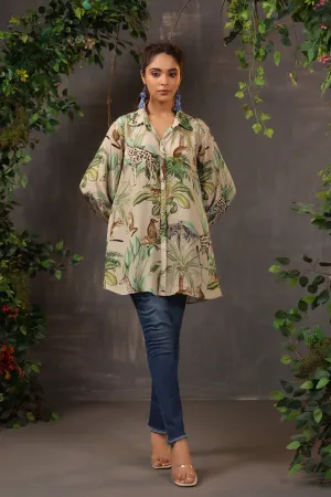 Ivory Tropical Printed Crepe Silk Shirt