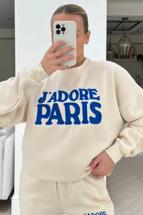 Jadore Paris blue embroidered ecru sweater