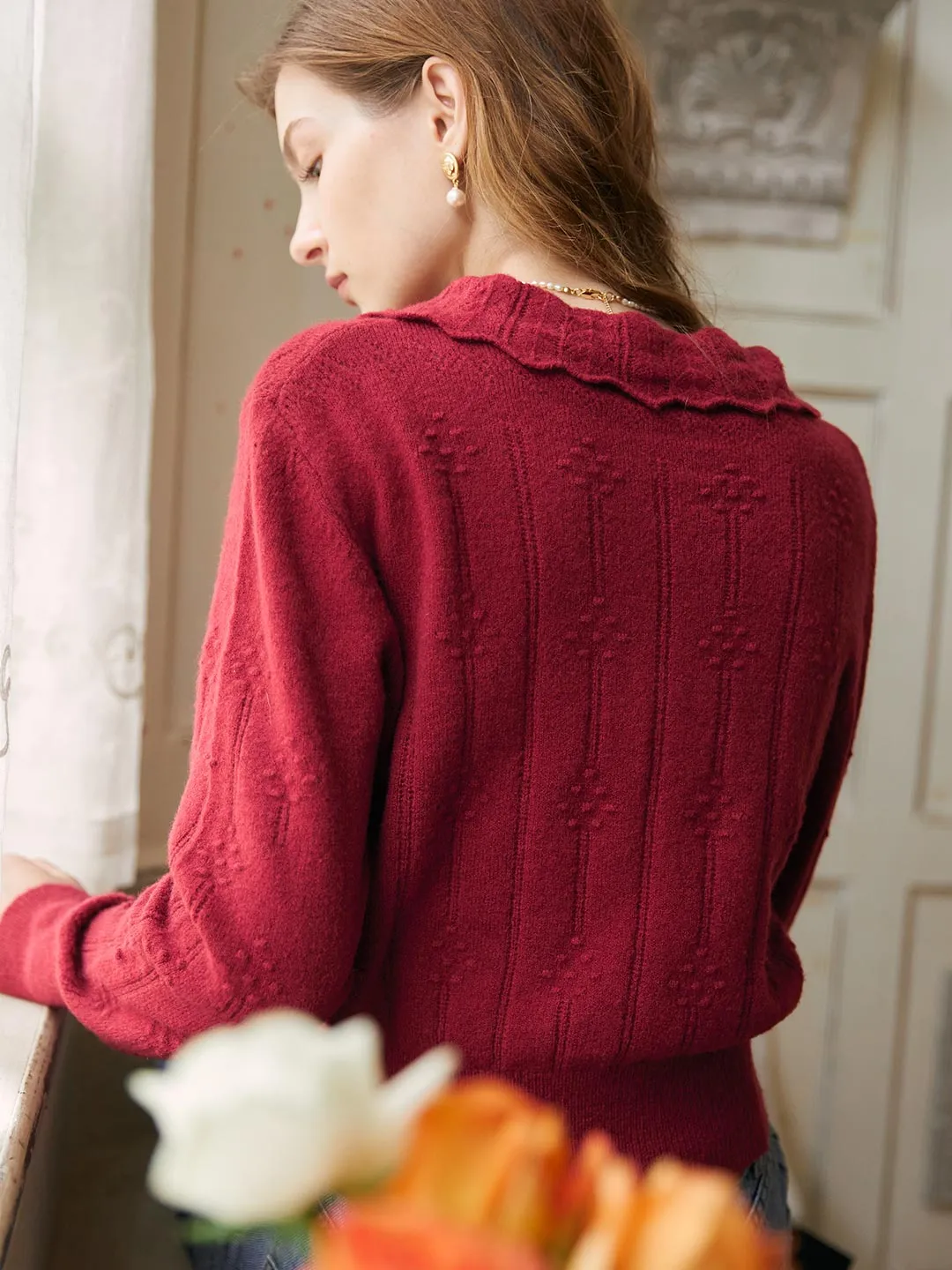 Jasmine Cable Polo Red Knit Sweater