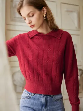 Jasmine Cable Polo Red Knit Sweater