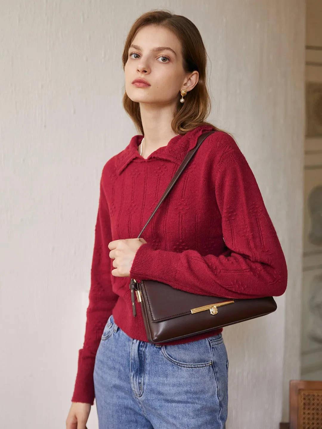 Jasmine Cable Polo Red Knit Sweater