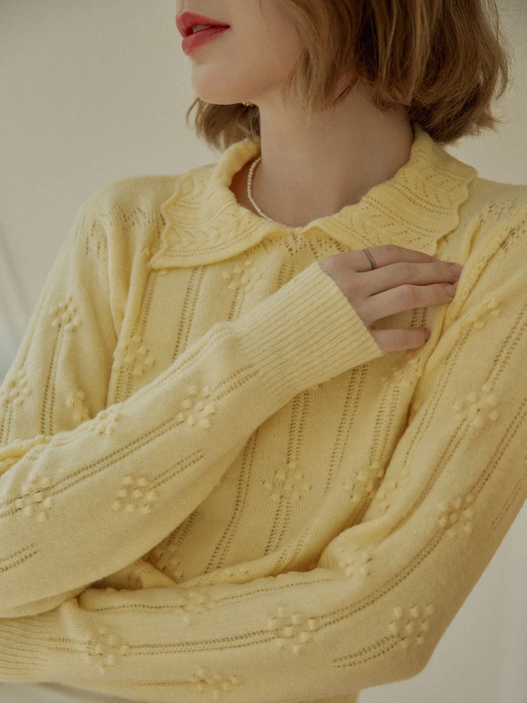 Jasmine Cable Polo Yellow Knit Sweater