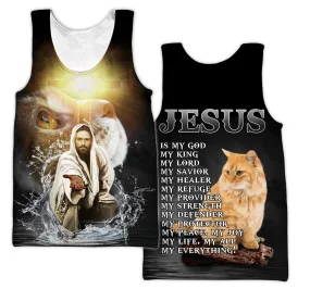 Jesus Gives His Hand Jesus Cat Jesus Unisex Tank Top - Christian Tank Top For Men