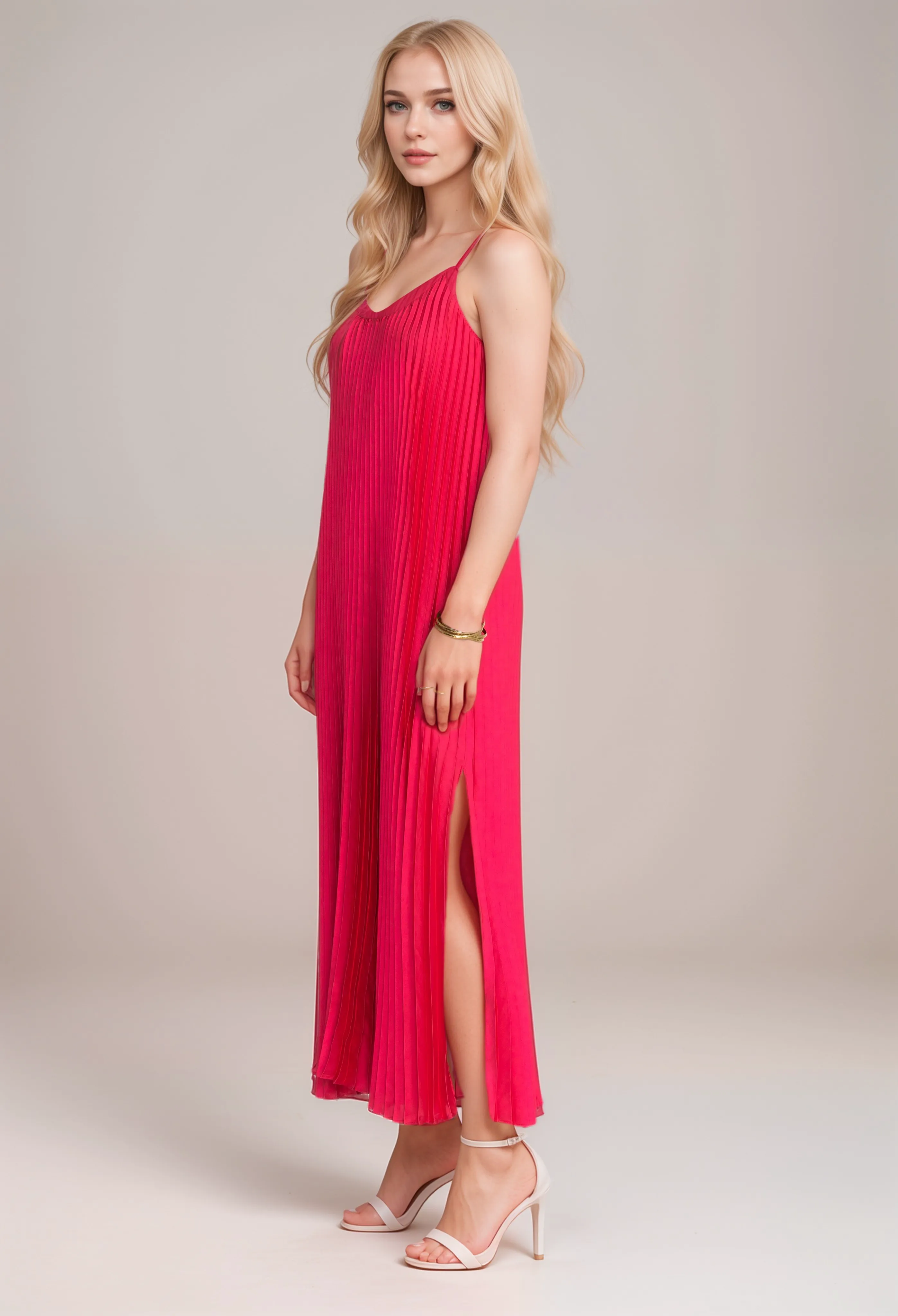 Johnny Was Jade Tye Pleated Pink Maxi Dress L38724 Boho Chic