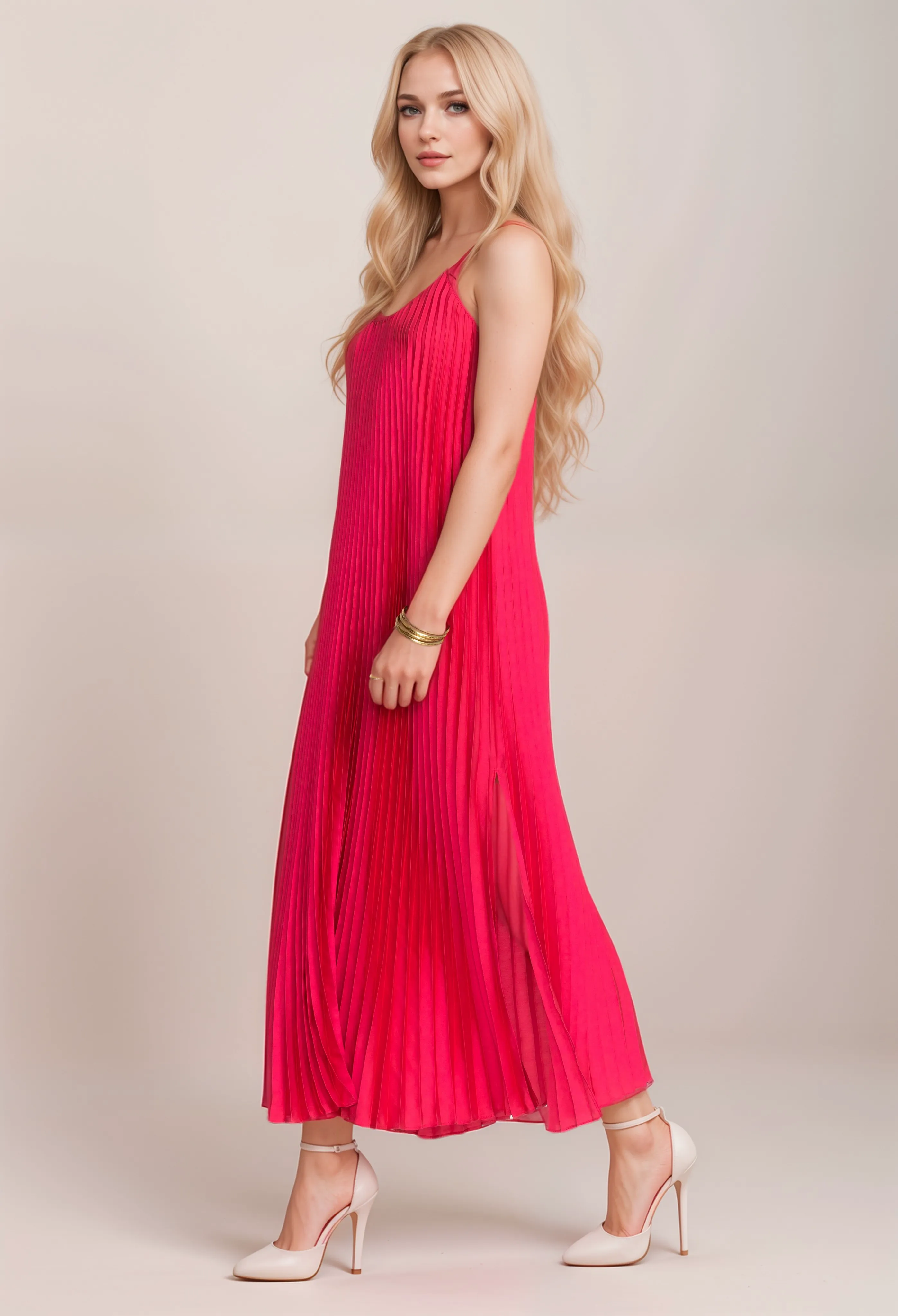 Johnny Was Jade Tye Pleated Pink Maxi Dress L38724 Boho Chic