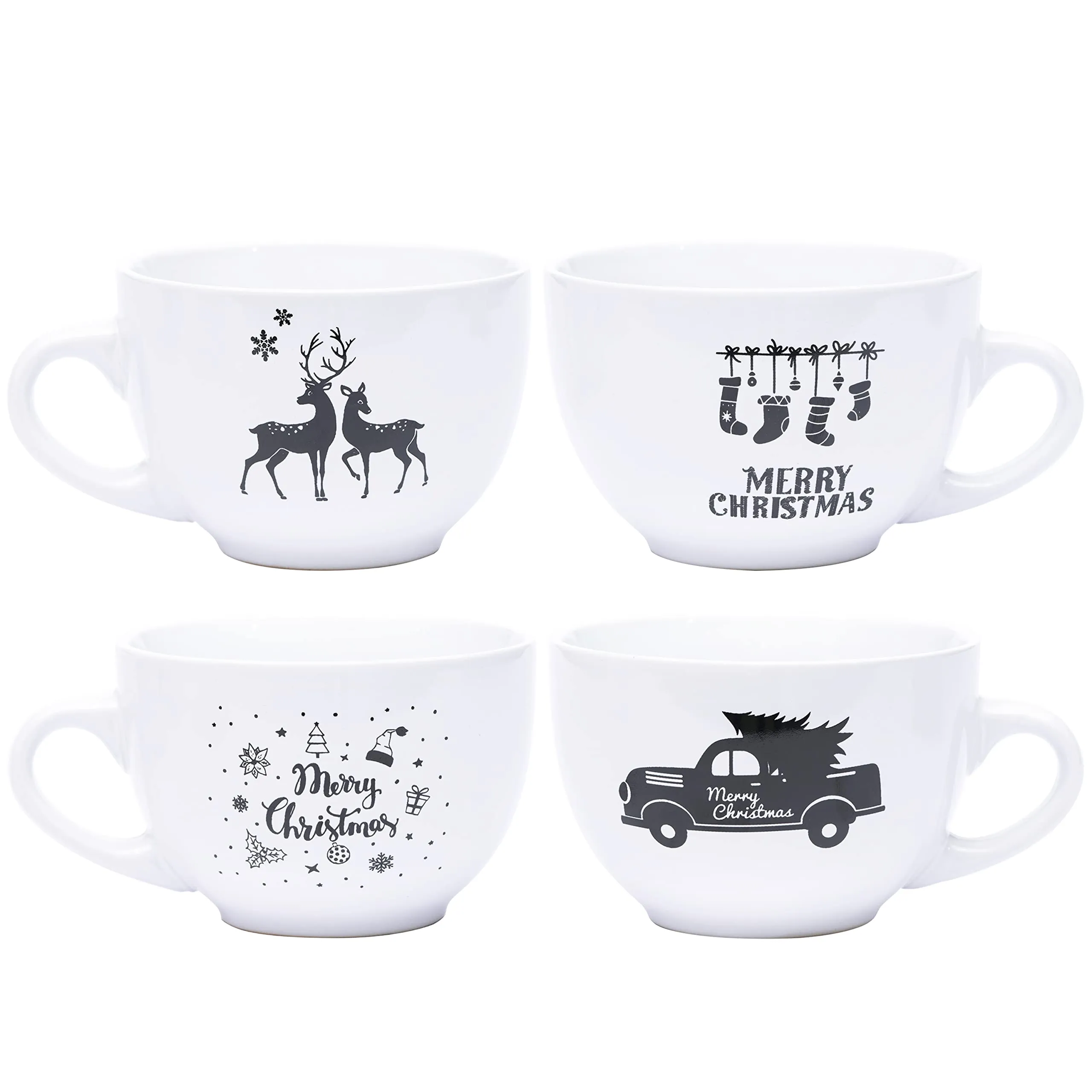 Jumbo Coffee And Cereal Set Of 4 Jumbo Mugs, 24 Ounce, Multi Purpose Wide Mug