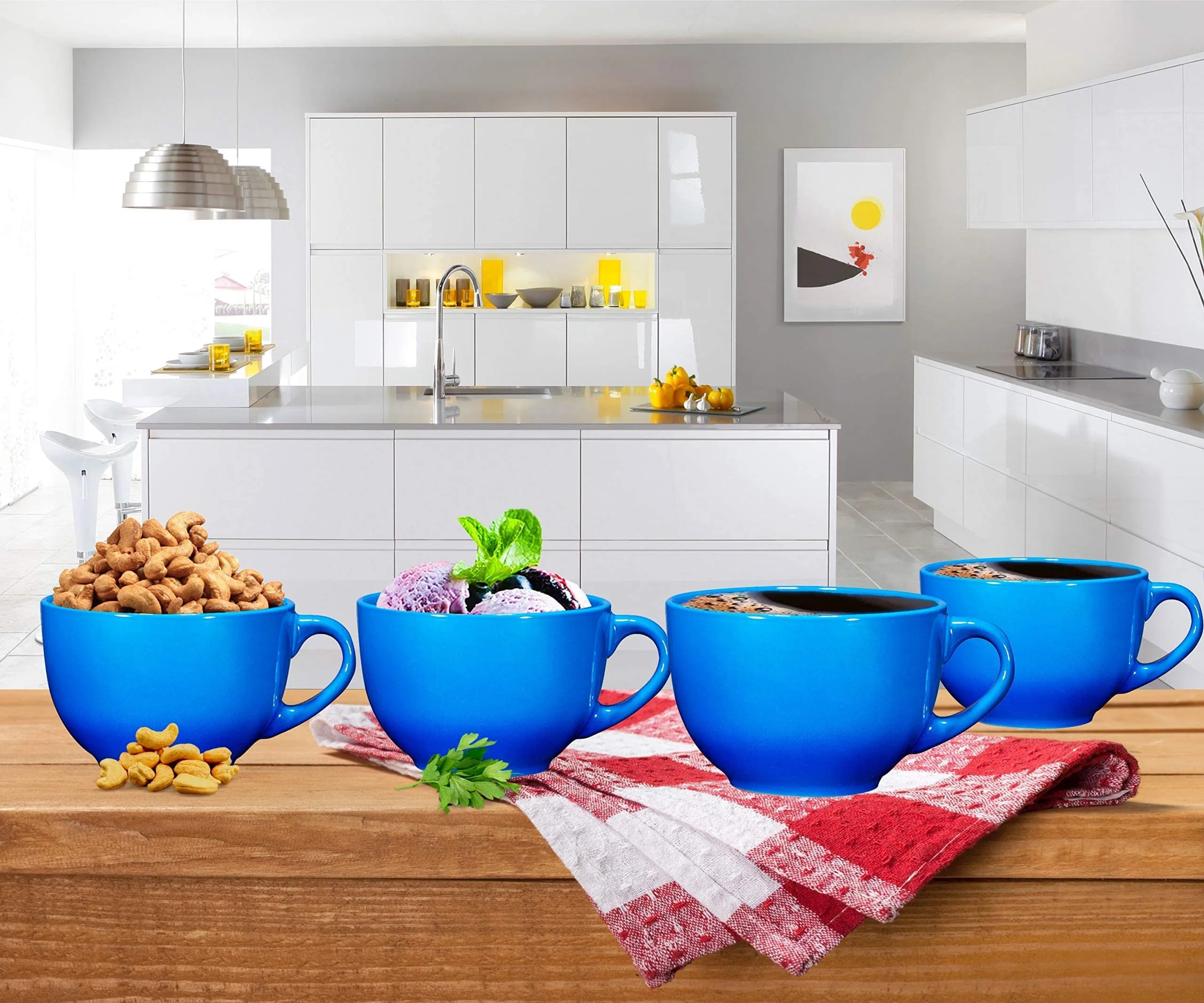 Jumbo Coffee And Cereal Set Of 4 Jumbo Mugs, 24 Ounce, Multi Purpose Wide Mug