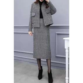 Ketty More Women Stylish Pockets Plaid Two Piece Skirt Suit-KMSKC5480